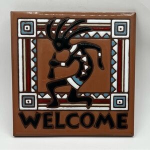 Kokopelli Southwestern Art Tile Or Trivet WELCOME 6”x6” by Hand-N-Hand Designs